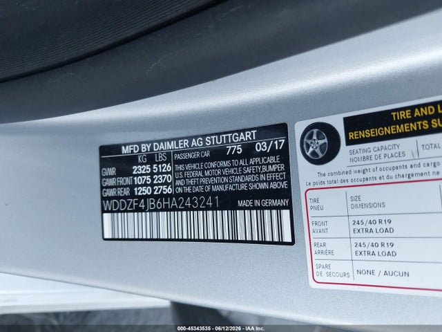 Продажа на аукционе авто 2017 Mercedes-benz E 300, vin: WDDZF4JB6HA243241, номер лота: 45343535