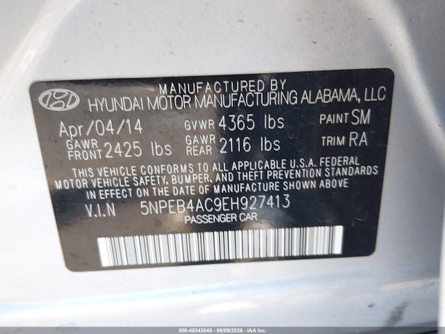 Hyundai SONATA GLS 2014 5NPEB4AC9EH927413 Image 9