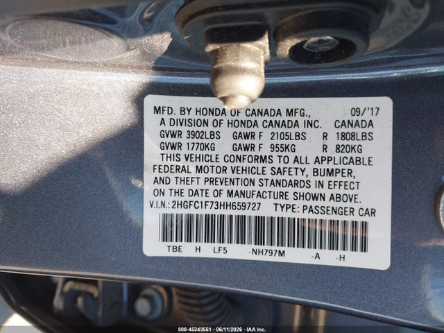 Honda Civic Ex-l 2017 2HGFC1F73HH659727 Image 9