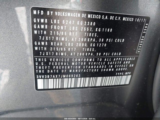 3VV3B7AX7JM069263 Volkswagen Tiguan 2.0t Se/2.0t Sel