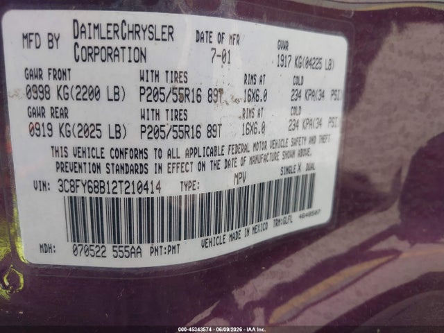 Aukcja sprzedaży 2002 Chrysler Pt Cruiser Limited/dream Cruiser, vin: 3C8FY68B12T210414, numer aukcji: 45343574