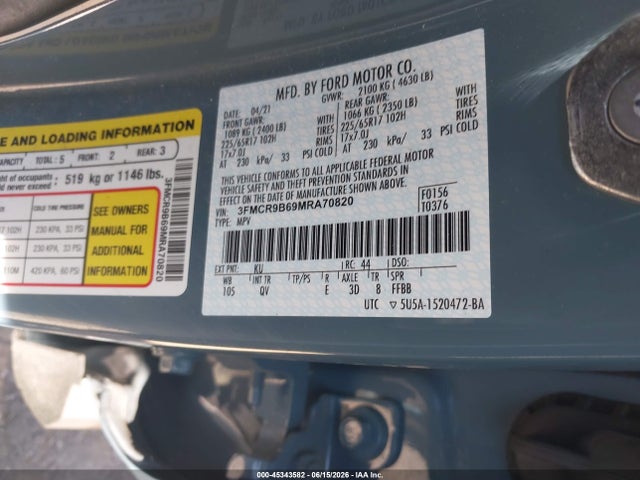 Aukcja sprzedaży 2021 Ford Bronco Sport Big Bend, vin: 3FMCR9B69MRA70820, numer aukcji: 45343582
