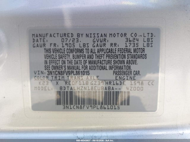 Nissan Versa 1.6 Sr Xtronic Cvt 2023 3N1CN8FV9PL861015 Image 9