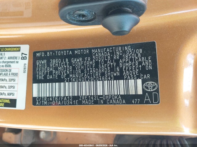 Aukcja sprzedaży 2009 Toyota Matrix, vin: 2T1KU40E29C046643, numer aukcji: 45343641
