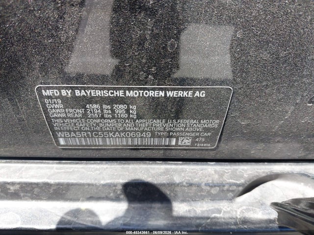 2019 Bmw 330i მანქანა იყიდება აუქციონზე, vin: WBA5R1C55KAK06949, აუქციონის ნომერი: 45343661