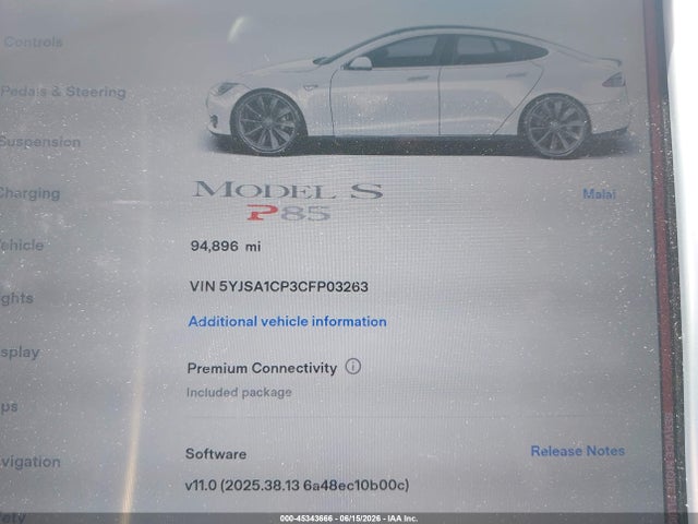 Aukcja sprzedaży 2012 Tesla Model S Performance/signature Performance, vin: 5YJSA1CP3CFP03263, numer aukcji: 45343666