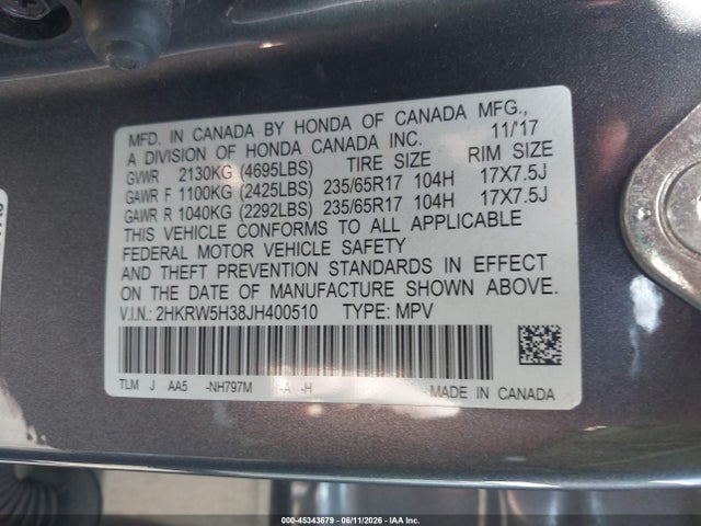 2HKRW5H38JH400510 Honda CR-V LX