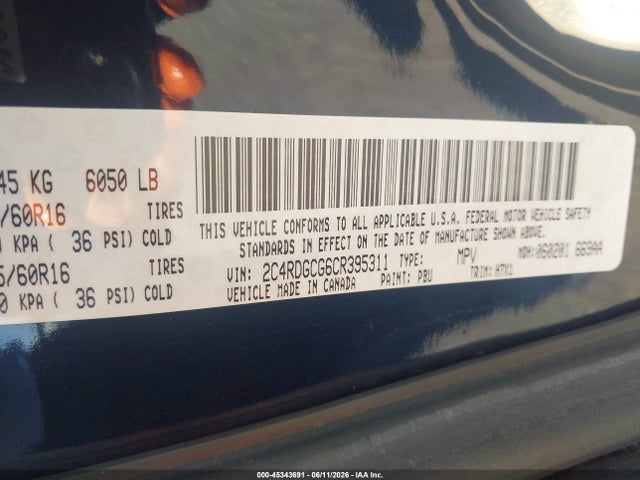 Продаж на аукціоні авто 2012 Dodge Grand Caravan Sxt, vin: 2C4RDGCG6CR395311, номер лоту: 45343691