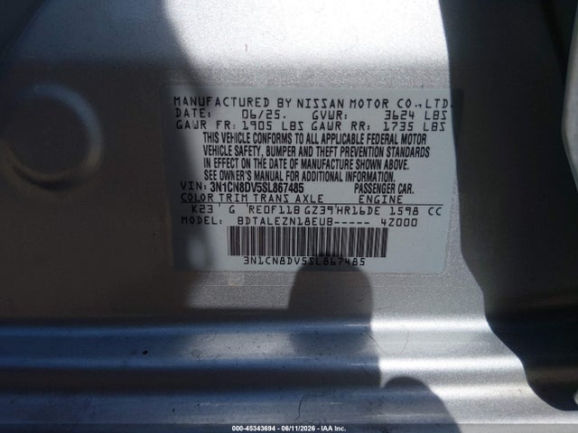 Nissan Versa 1.6 S 2025 3N1CN8DV5SL867485 Image 9