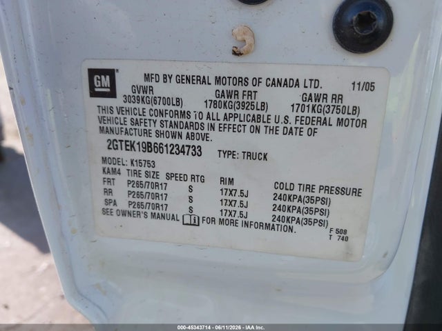 45343714 :رقم المزاد ، 2GTEK19B661234733 vin ، 2006 Gmc Sierra 1500 Sle1 مزاد بيع