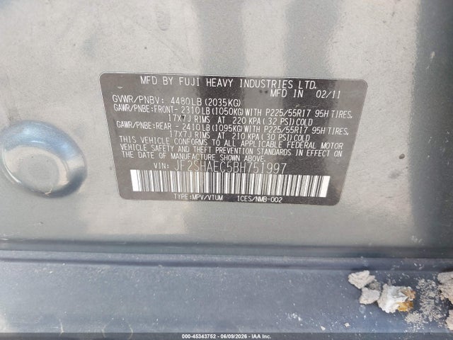 Aukcja sprzedaży 2011 Subaru Forester 2.5x Limited, vin: JF2SHAEC5BH751997, numer aukcji: 45343752