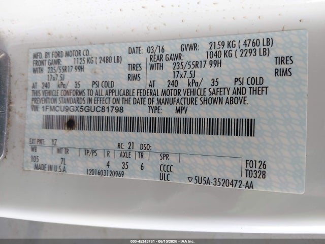 1FMCU9GX5GUC81798 Ford ESCAPE SE