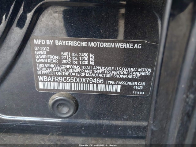Aukcja sprzedaży 2013 Bmw 550i, vin: WBAFR9C55DDX79466, numer aukcji: 45343763