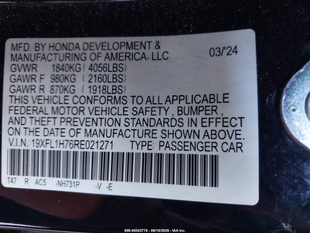 Honda Civic Ex-l 2024 19XFL1H76RE021271 Image 9