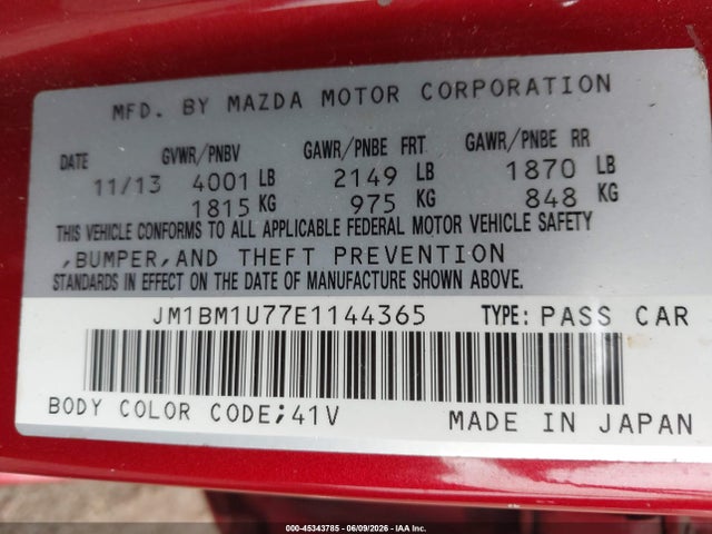 Aukcja sprzedaży 2014 Mazda Mazda3, vin: JM1BM1U77E1144365, numer aukcji: 45343785