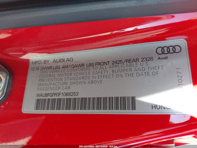 Aukcja sprzedaży 2015 Audi S3 2.0t Premium Plus, vin: WAUBFGFF0F1088253, numer aukcji: 45343804