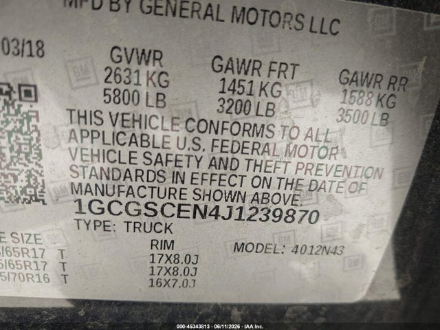 1GCGSCEN4J1239870 Chevrolet Colorado Lt