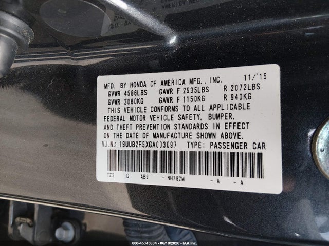 45343834 :رقم المزاد ، 19UUB2F5XGA003097 vin ، 2016 Acura Tlx V6 Tech مزاد بيع