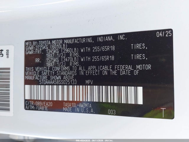 Toyota Grand Highlander Xle 2025 5TDAAAA58SS025133 Image 9