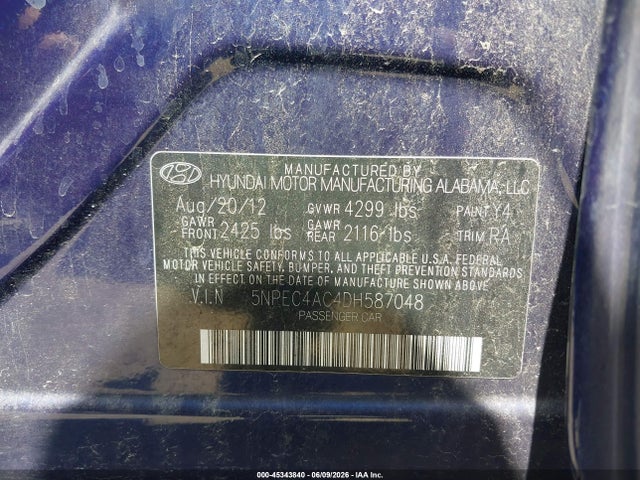 Продаж на аукціоні авто 2013 Hyundai Sonata Limited, vin: 5NPEC4AC4DH587048, номер лоту: 45343840