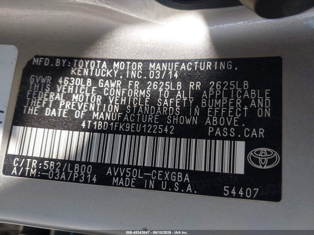 4T1BD1FK9EU122542 Toyota Camry Hybrid Xle