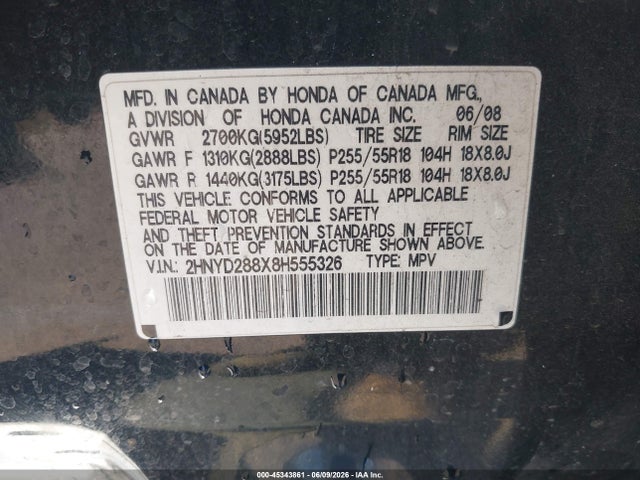 Aukcja sprzedaży 2008 Acura Mdx Sport Package, vin: 2HNYD288X8H555326, numer aukcji: 45343861