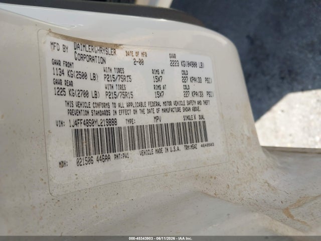 Продажа на аукционе авто 2000 Jeep Cherokee Sport, vin: 1J4FF48S0YL219888, номер лота: 45343903