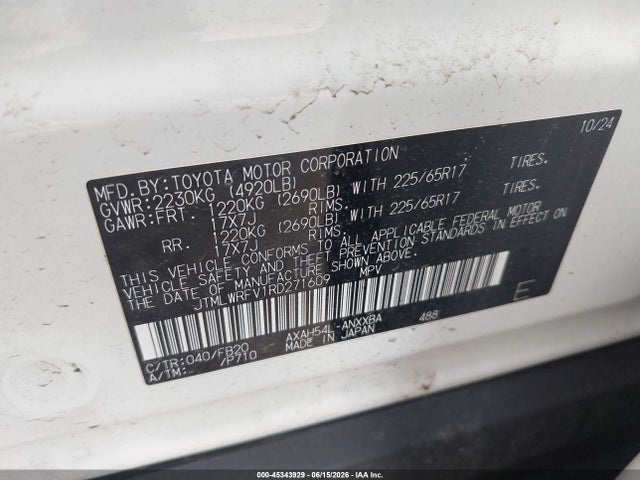 Aukcja sprzedaży 2024 Toyota Rav4 Hybrid Le, vin: JTMLWRFV1RD271609, numer aukcji: 45343929