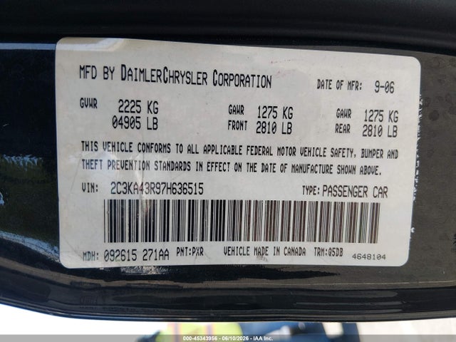 Продаж на аукціоні авто 2007 Chrysler 300, vin: 2C3KA43R97H636515, номер лоту: 45343956