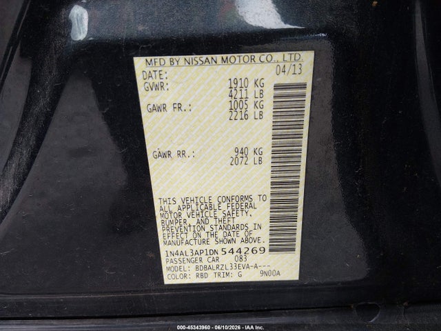 Aukcja sprzedaży 2013 Nissan Altima 2.5 S, vin: 1N4AL3AP1DN544269, numer aukcji: 45343960