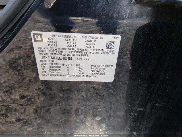 Aukcja sprzedaży 2014 Gmc Terrain Sle-1, vin: 2GKALMEK5E6180401, numer aukcji: 45343962