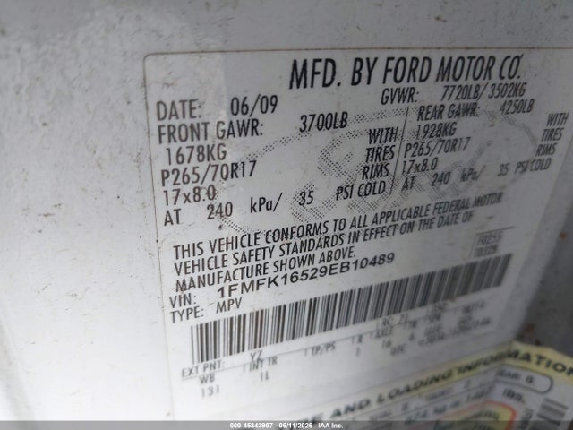 Aukcja sprzedaży 2009 Ford Expedition El Xlt, vin: 1FMFK16529EB10489, numer aukcji: 45343997