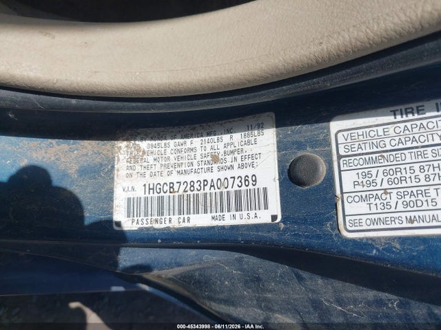 Aukcja sprzedaży 1993 Honda Accord Se, vin: 1HGCB7283PA007369, numer aukcji: 45343998