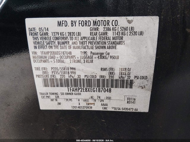 Ford TAURUS SEL 2014 1FAHP2E8XEG187048 Image 9