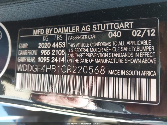 Продаж на аукціоні авто 2012 Mercedes-benz C 250 Sport, vin: WDDGF4HB1CR220568, номер лоту: 45344073