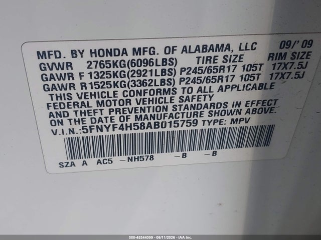 Продаж на аукціоні авто 2010 Honda Pilot Ex-l, vin: 5FNYF4H58AB015759, номер лоту: 45344099
