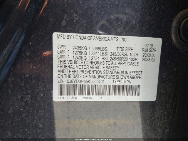 Acura Mdx Tech Pkg 2019 5J8YD3H55KL000491 Image 9