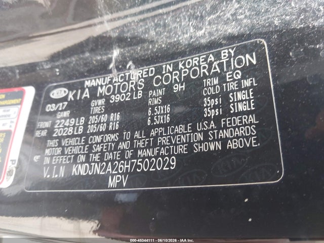 45344111 :رقم المزاد ، KNDJN2A26H7502029 vin ، 2017 Kia Soul مزاد بيع