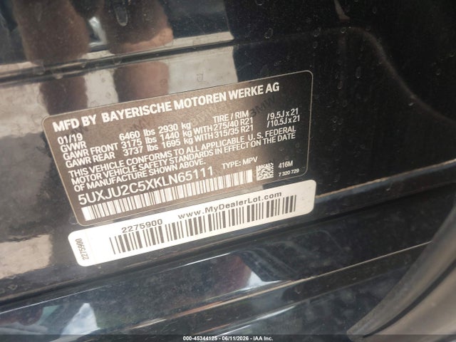 45344125 :رقم المزاد ، 5UXJU2C5XKLN65111 vin ، 2019 Bmw X5 Xdrive50i مزاد بيع