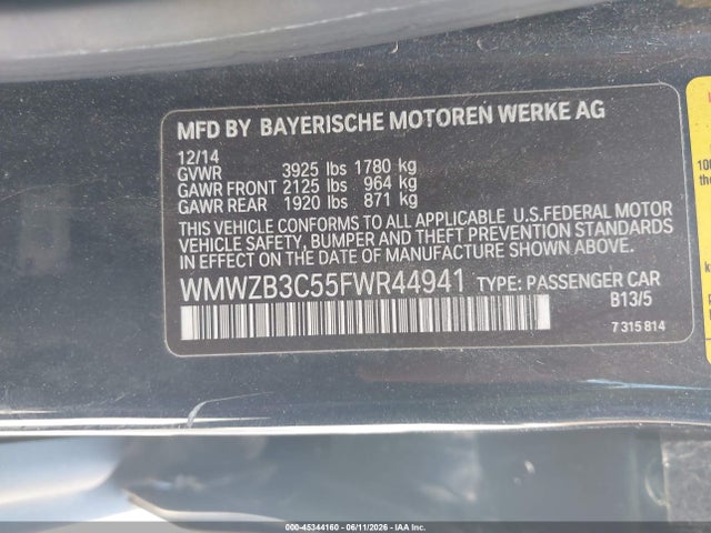 Продаж на аукціоні авто 2015 Mini Countryman Cooper, vin: WMWZB3C55FWR44941, номер лоту: 45344160