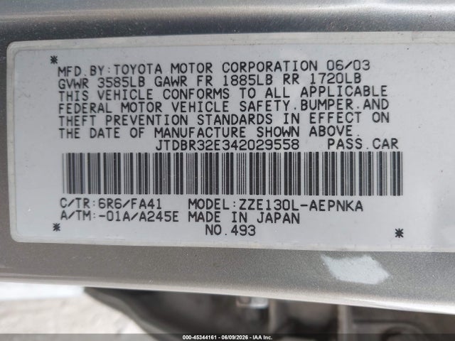 Aukcja sprzedaży 2004 Toyota Corolla Le, vin: JTDBR32E342029558, numer aukcji: 45344161