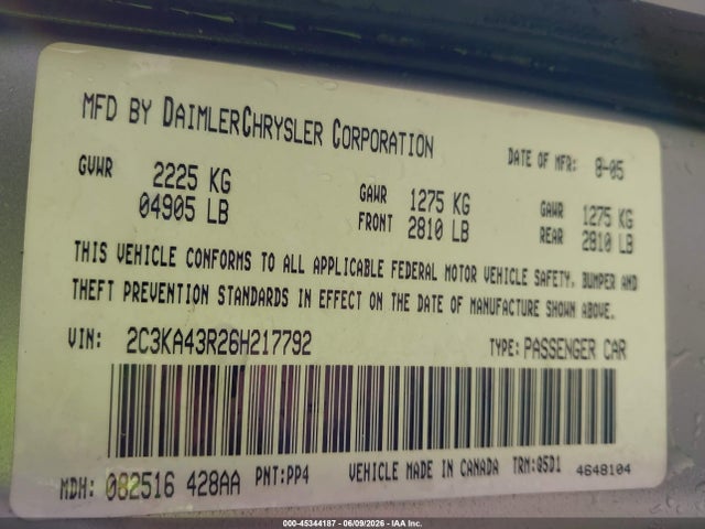 Продажа на аукционе авто 2006 Chrysler 300, vin: 2C3KA43R26H217792, номер лота: 45344187