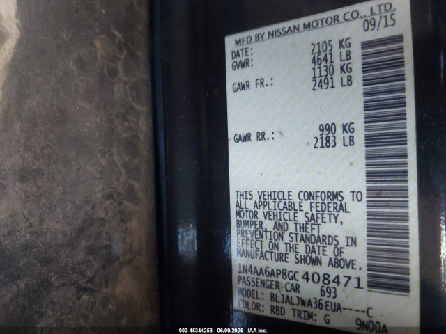 Nissan Maxima 3.5 Sv 2016 1N4AA6AP8GC408471 Image 9