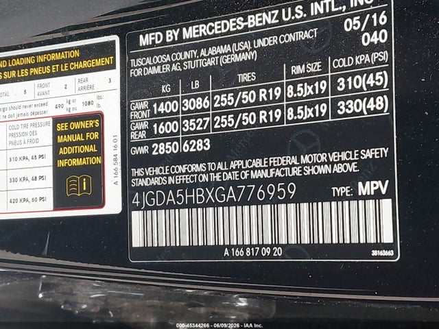 Auction sale of the 2016 Mercedes-benz Gle 350 4matic, vin: 4JGDA5HBXGA776959, lot number: 45344266