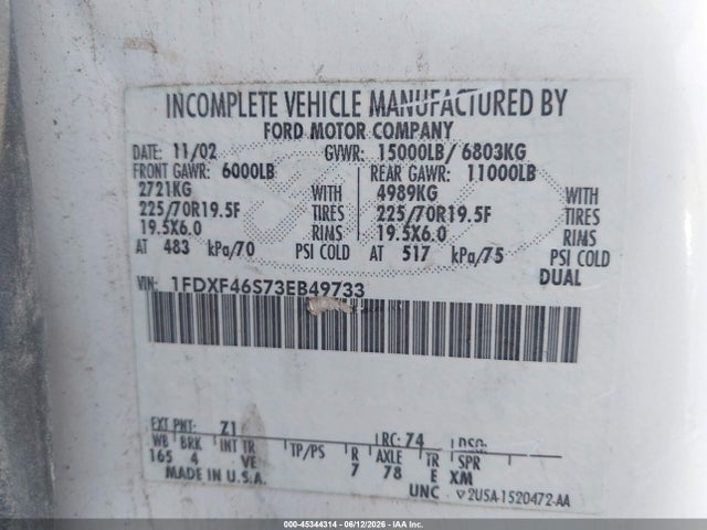45344314 :رقم المزاد ، 1FDXF46S73EB49733 vin ، 2003 Ford F-450 Xl/xlt مزاد بيع