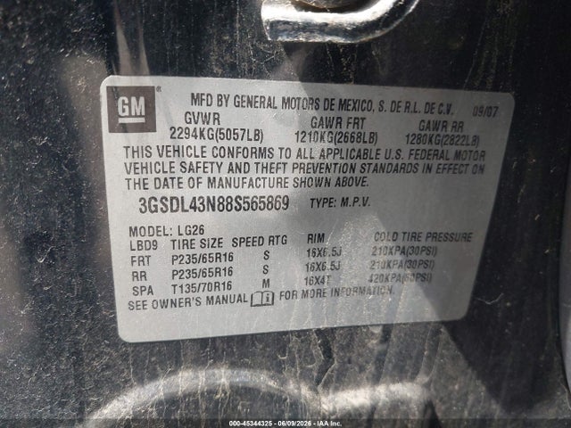 Aukcja sprzedaży 2008 Saturn Vue V6 Xe, vin: 3GSDL43N88S565869, numer aukcji: 45344325