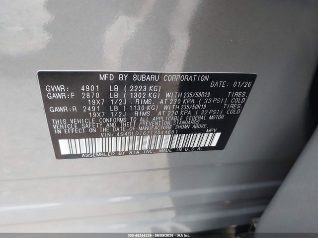 2026 Subaru Forester Touring მანქანა იყიდება აუქციონზე, vin: 4S4SLDT67T3044681, აუქციონის ნომერი: 45344329