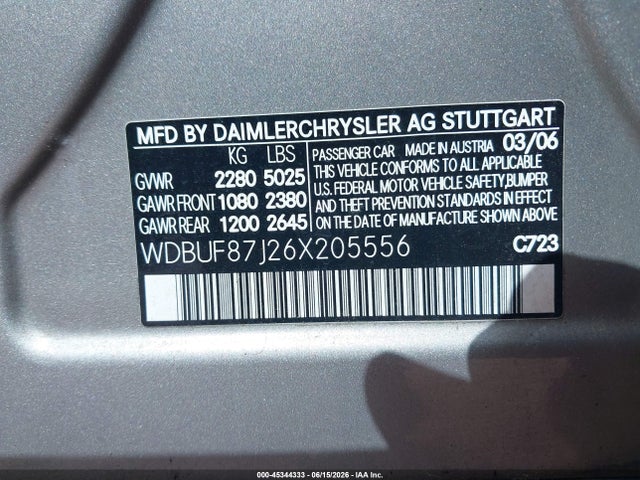 2006 Mercedes-benz E 350 4matic მანქანა იყიდება აუქციონზე, vin: WDBUF87J26X205556, აუქციონის ნომერი: 45344333