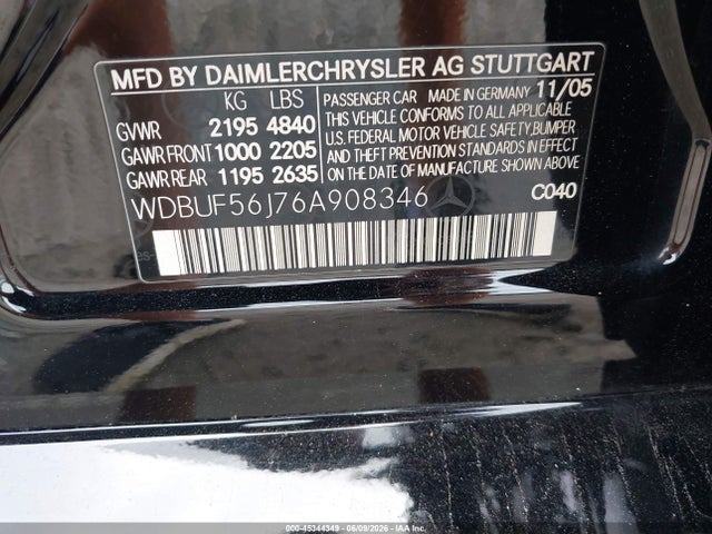 45344349 :رقم المزاد ، WDBUF56J76A908346 vin ، 2006 Mercedes-benz E-class 3.5l مزاد بيع