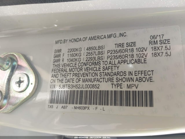 2018 Acura Rdx Technology Package/w/technology/acurawatch Plus Pkg მანქანა იყიდება აუქციონზე, vin: 5J8TB3H52JL000852, აუქციონის ნომერი: 45344366
